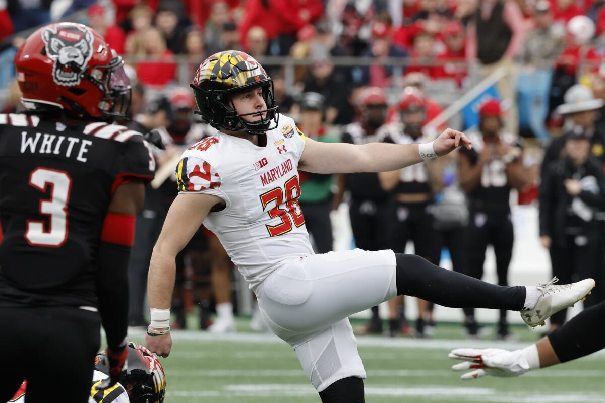 Maryland's Chad Ryland kicks a field goal against North Carolina State in December.