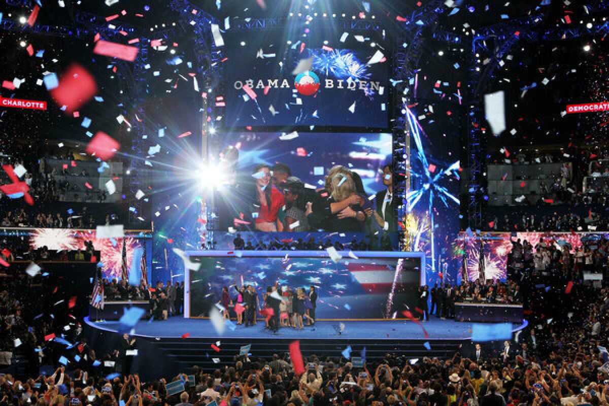 The conclusion of the Democratic National Convention at Time Warner Cable Arena in Charlotte, N.C.