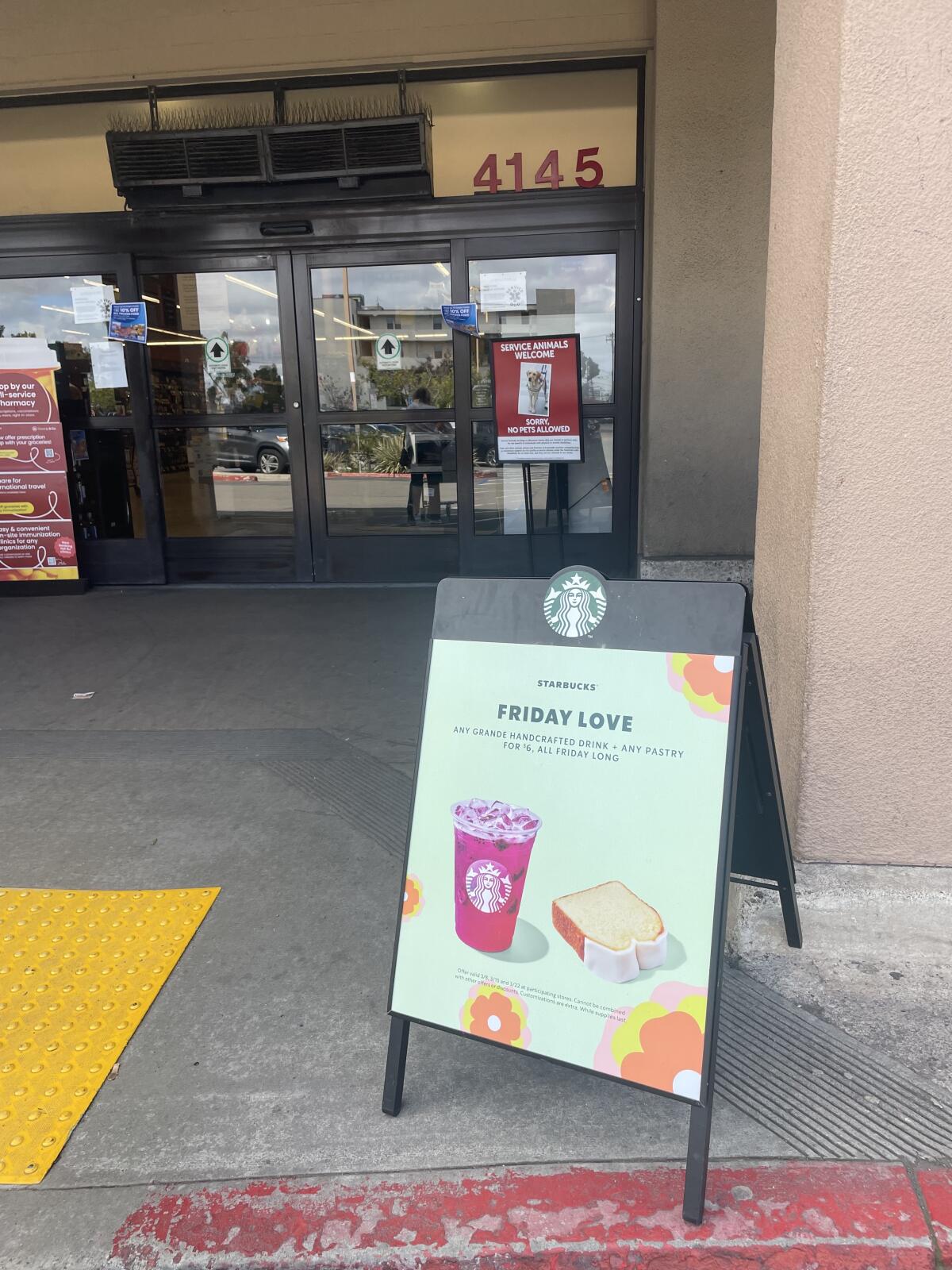 A promotion at some Starbucks inside some Vons features $6 drinks and pastries on some Fridays.