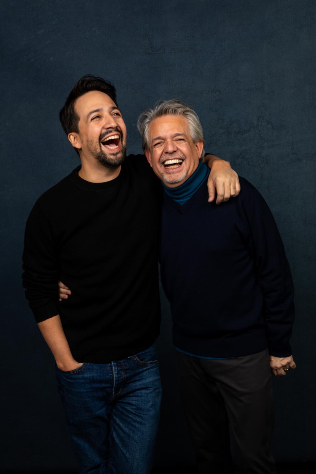 Lin-Manuel Miranda, left, and father Luis Miranda share a laugh.