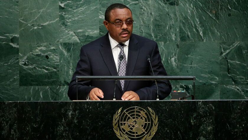 Ethiopia's Prime Minister Hailemariam Desalegn addresses the 2015 Sustainable Development Summit at the United Nations headquarters.