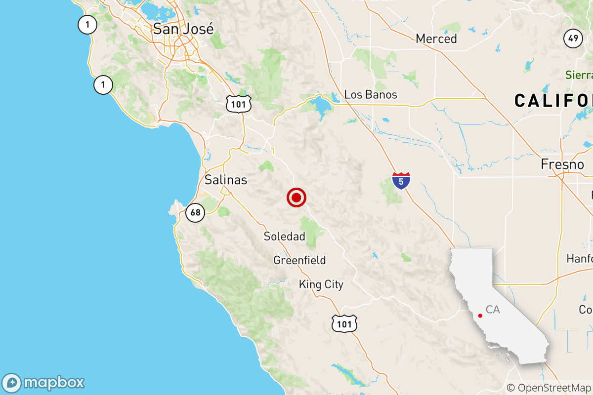 A magnitude 3.2 earthquake was reported Monday, Dec. 9, 2019, at 4:46 a.m. near Soledad, Calif.