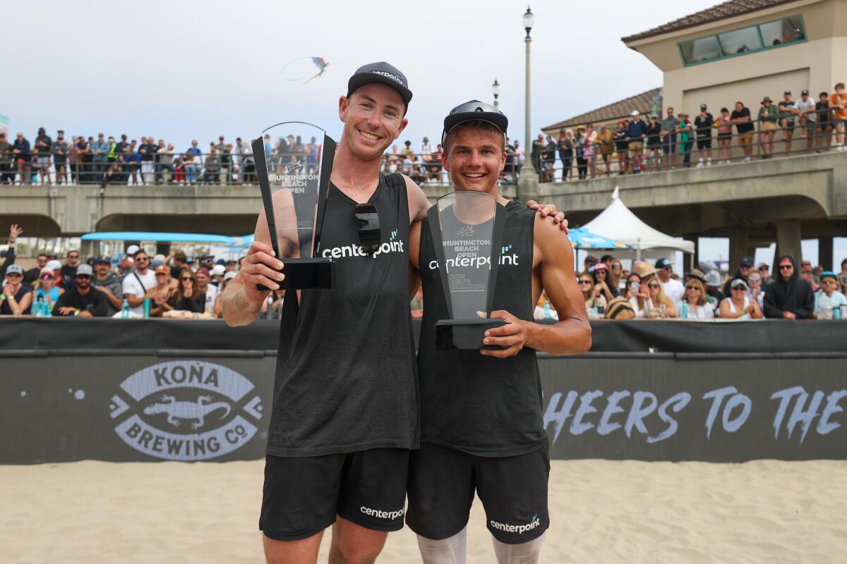 Andy Benesh, left, and Miles Partain won the AVP Huntington Beach Open on Sunday.