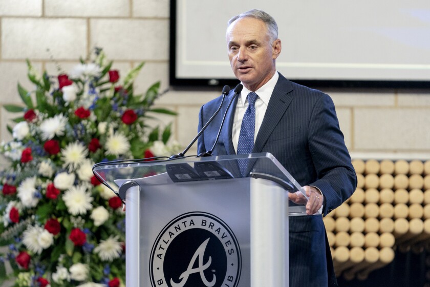 Major League Baseball Commissioner Rob Manfred speaks during "A Celebration of Henry Louis Aaron."