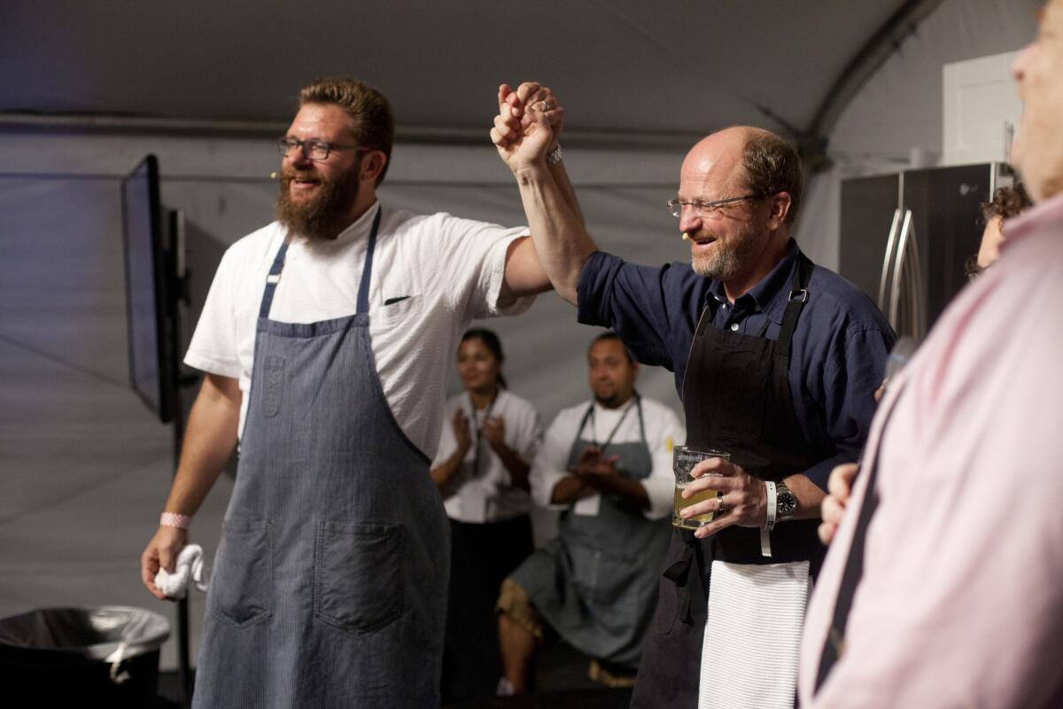 Michael Cimarusti, left, the gracious winner, and the still-happy loser.