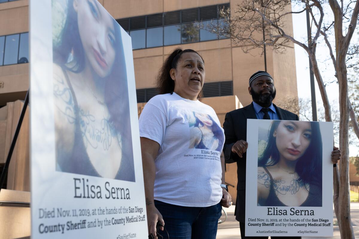 Paloma Serna, left, speaks to the media about the death of her daughter