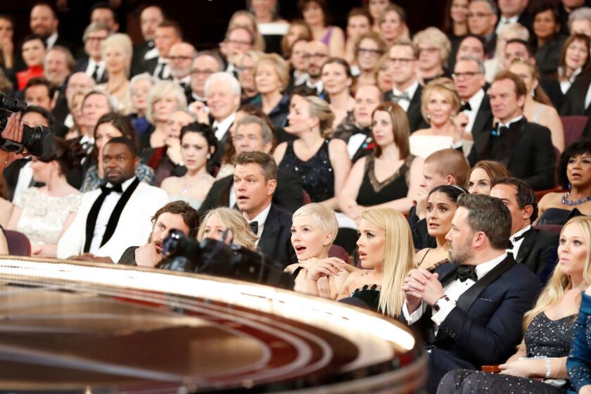 The stunned audience after it learned that "Moonlight" and not the previously announced "La La Land" had won the best picture Oscar.