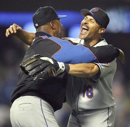 Jose Valentin of the New York Mets after the third out during the