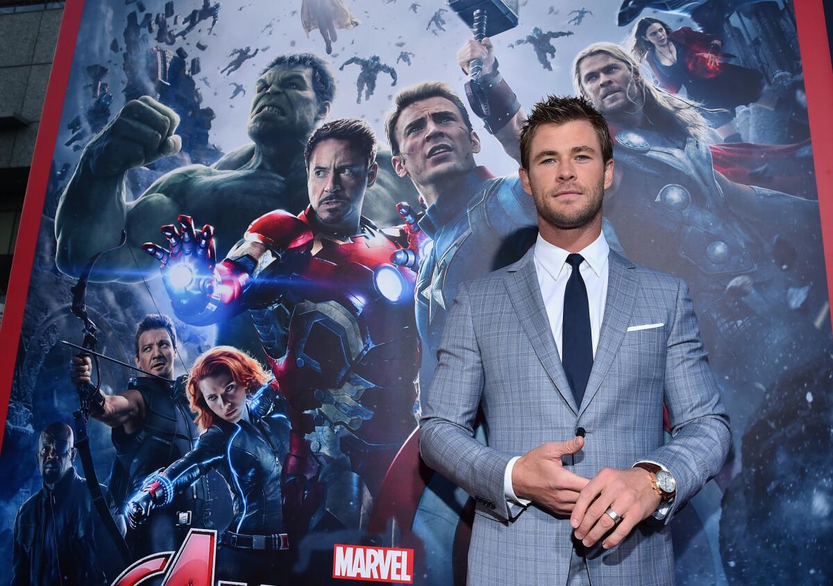 Actor Chris Hemsworth, who plays Thor, attends the world premiere of "Avengers: Age Of Ultron" in Hollywood on Monday.