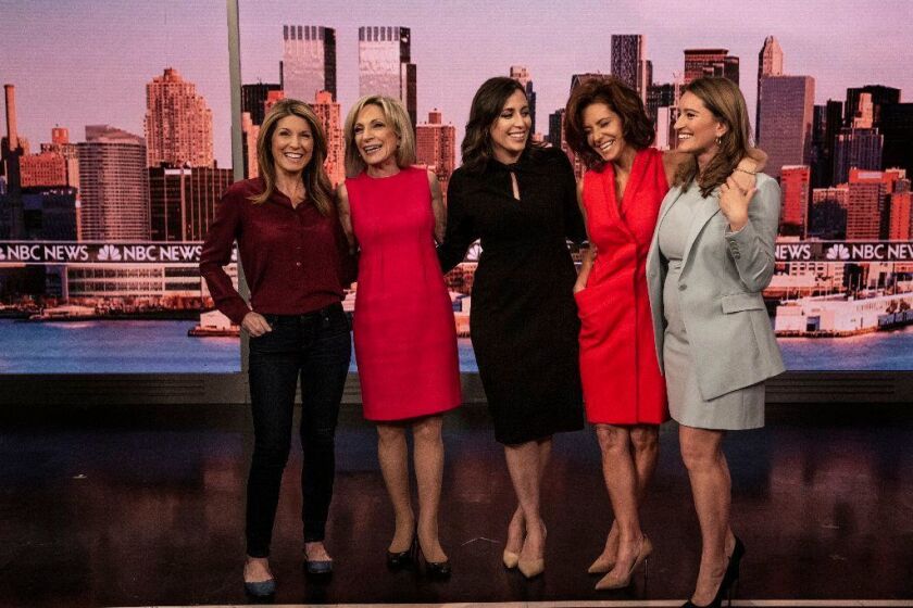 NEW YORK, NY. May 21, 2019--Daytime anchors of MSNBC, almost all of them women and badass: Nicolle Wallace, Andrea Mitchell, Hallie Jackson, Stephanie Ruhle and Katy Tur. (Photo by Béatrice de Géa/For the Times) 3080612