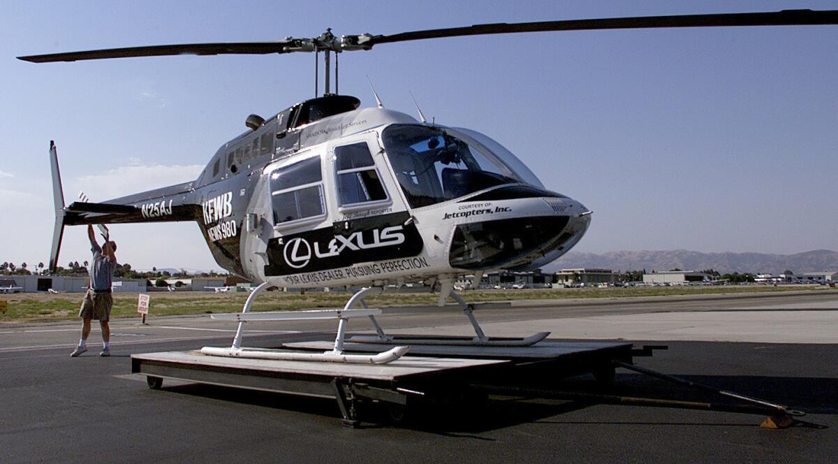 A system for collecting complaints about helicopter noise in Los Angeles County was launched Tuesday. Above, a news helicopter at Van Nuys Airport in 2001.