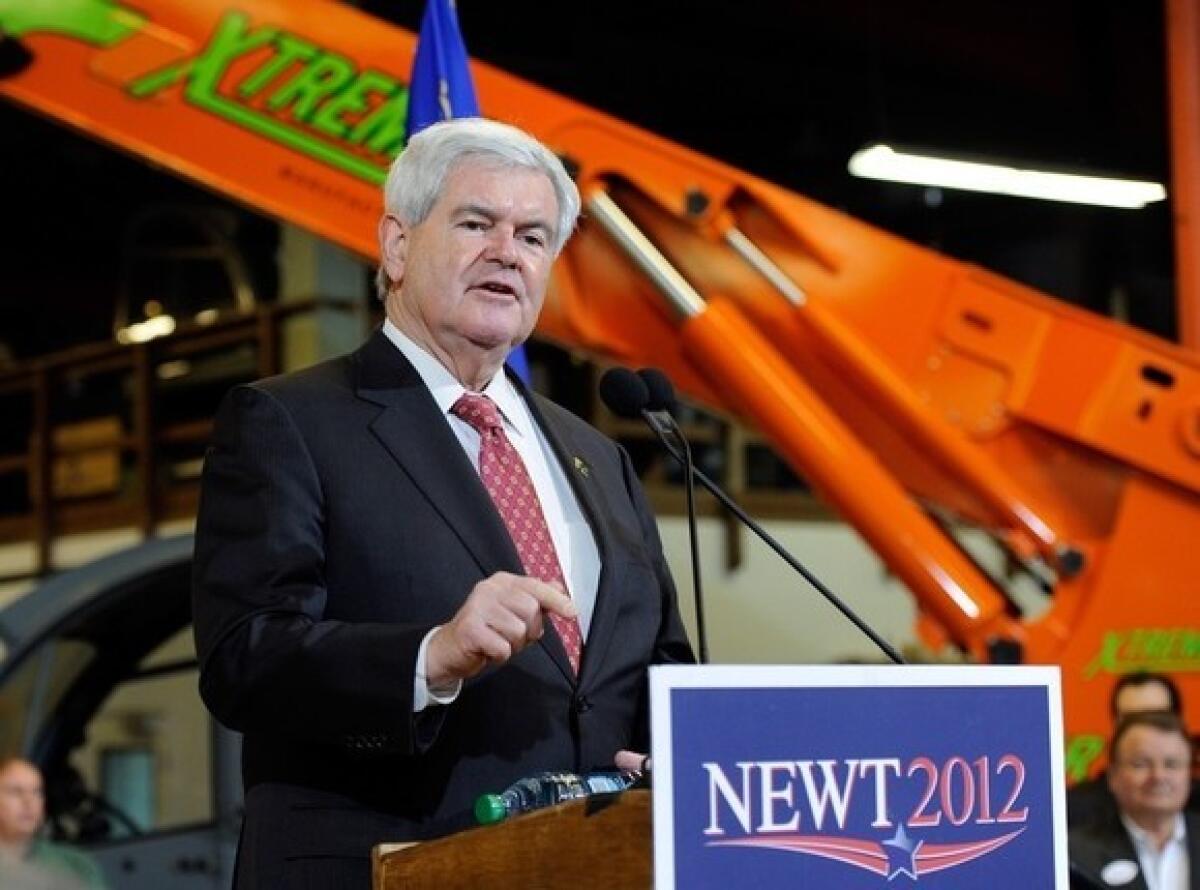 Newt Gingrich speaks during a campaign rally at Xtreme Manufacturing in Las Vegas on Feb. 2, 2012.