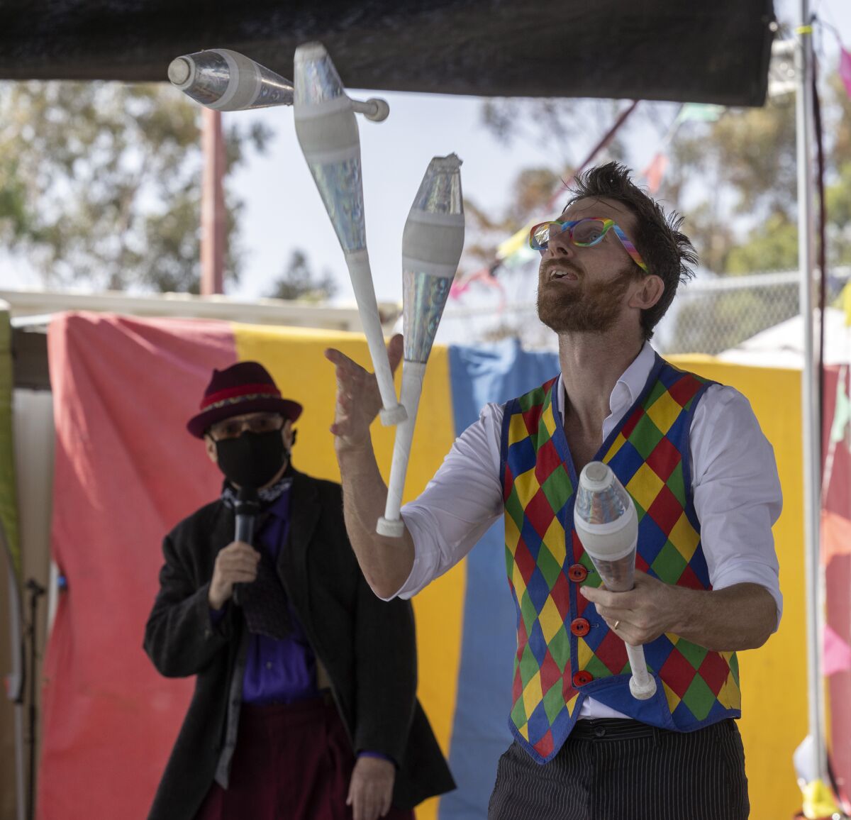 A juggler who goes by Mr. Orbit performs during the Fern Street Circus show last year in City Heights.