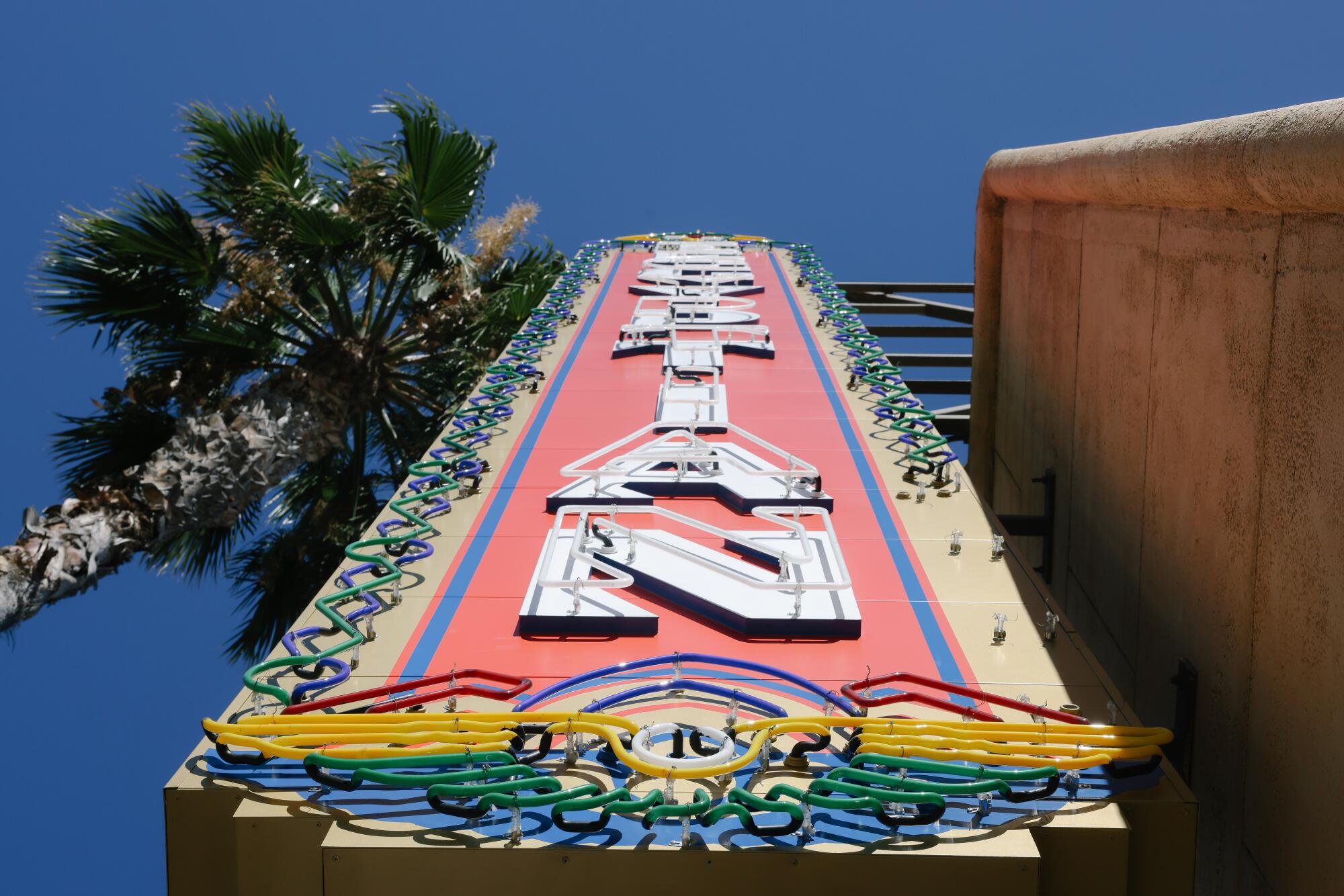 The Egyptian Theatre's neon blade sign has been restored.