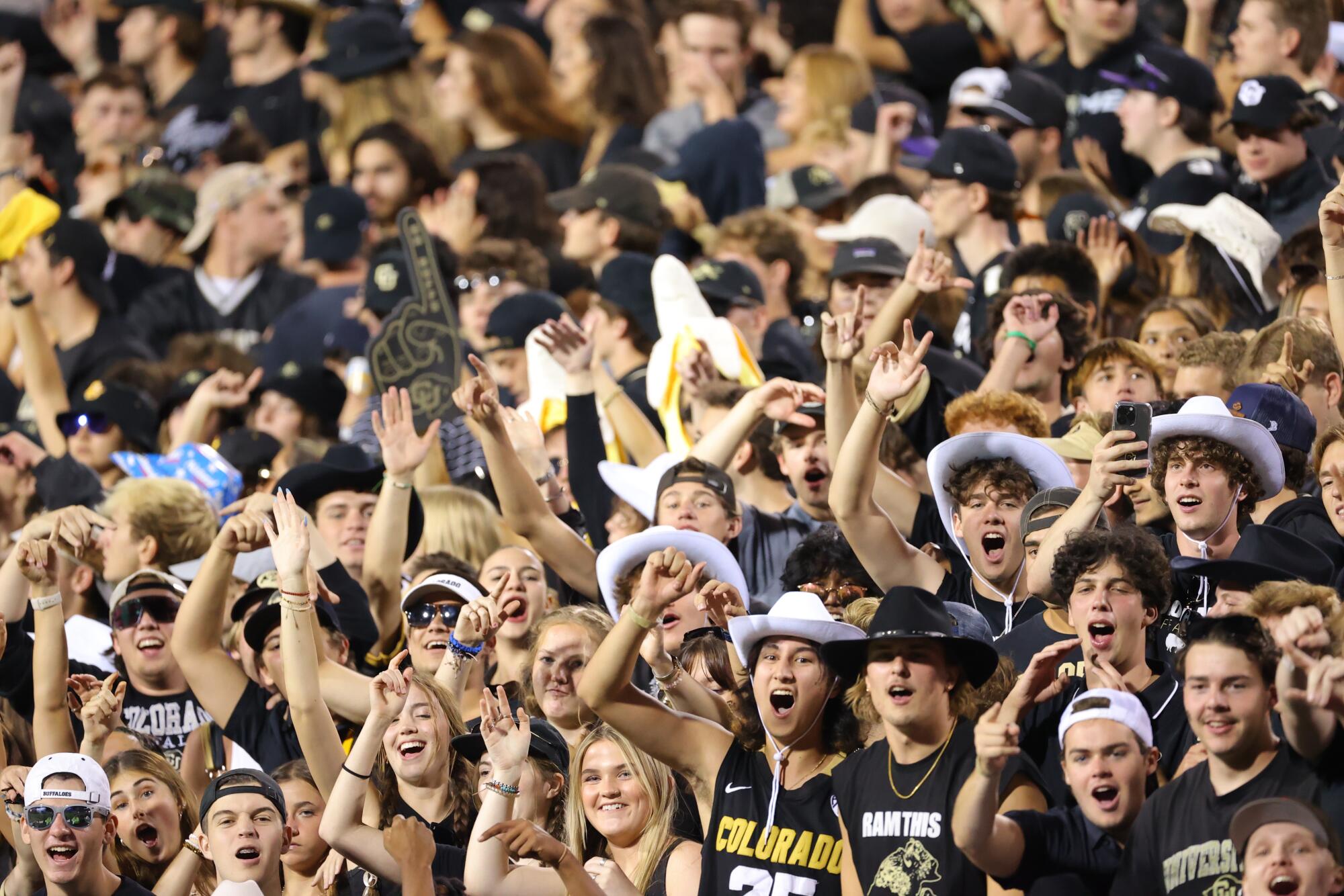 Colorado fans cheer during the Buffaloes' game against Colorado State Sept. 16 at Folsom Field in Boulder, Colo.