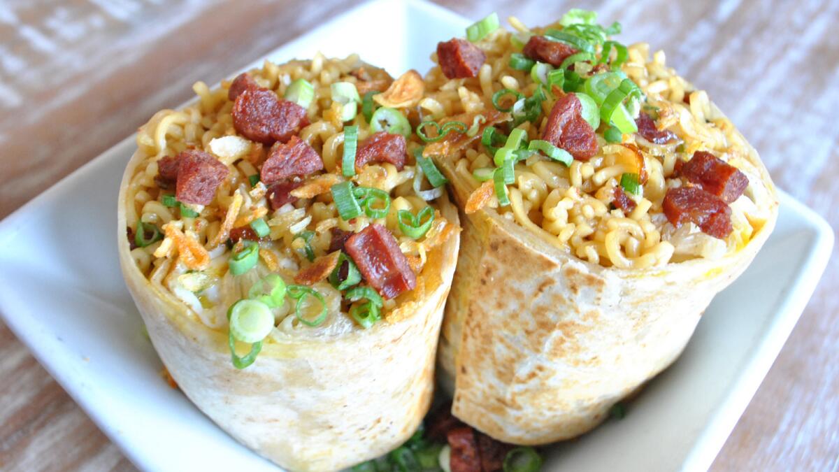 The Indomie burrito will be available for a limited time at Komodo's locations in West Los Angeles and Venice.