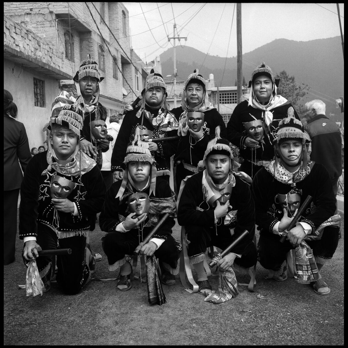 A group of Yalaltec dancers after they performed the "A Negritosa" traditional dance in Mexico City in October 2018.