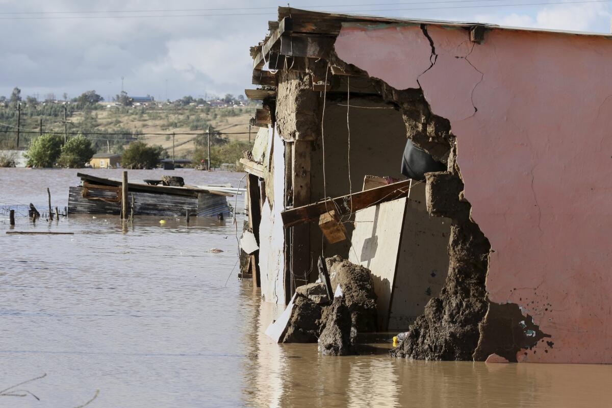 A view of homes submerged in floodwater