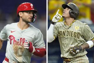 A split image of Phillies' Trea Turner on the left and Padres' Manny Machado on the right