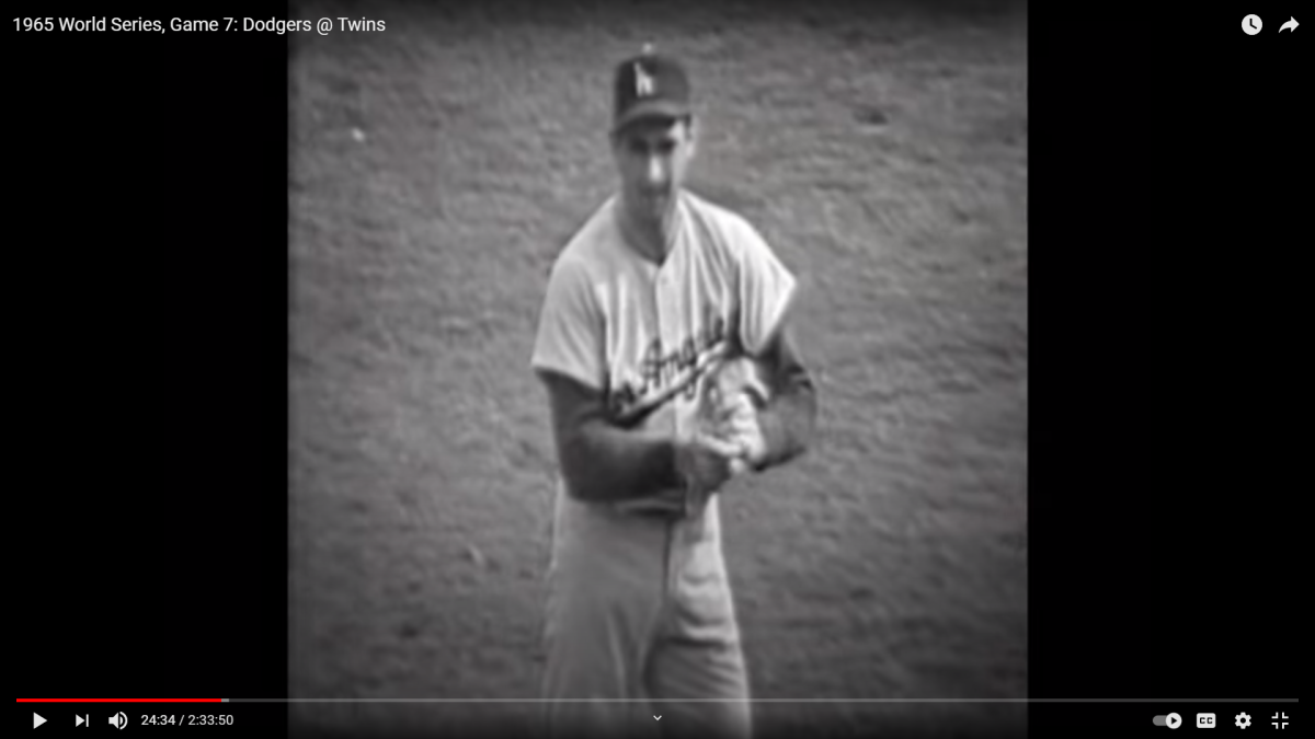 Sandy Koufax during Game 7 of the 1965 World Series