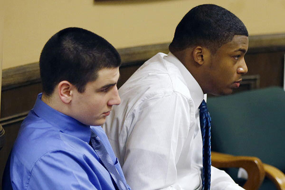 Trent Mays, 17, left, and co-defendant 16-year-old Ma'lik Richmond during their trial on rape charges in juvenile court in Steubenville, Ohio.