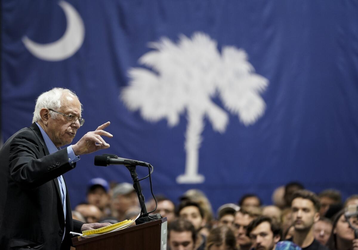 Bernie Sanders campaigning in South Carolina ahead of its primary in February. 