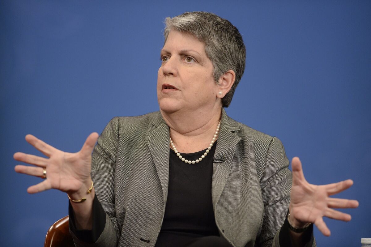 UC President Janet Napolitano, shown in 2014, announced Wednesday that the minimum wage for several thousand workers on University of California campuses will be raised to $15 an hour over the next three years.