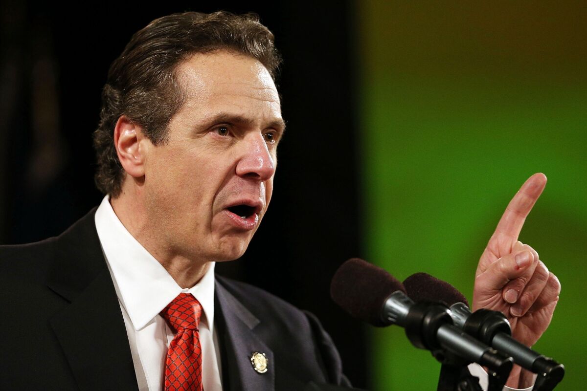 New York State Gov. Andrew Cuomo is seen giving his fourth State of the State address in Albany.