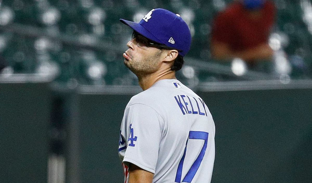 Dodgers pitcher Joe Kelly makes his now-famous pouty face toward Houston's Carlos Correa
