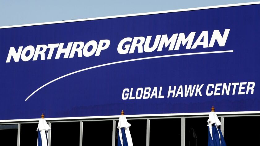 The Northrop Grumman Corp. logo is seen during a media preview of the Seoul International Aerospace & Defense Exhibition 2011 at Seoul Airport in Seongnam, South Korea.