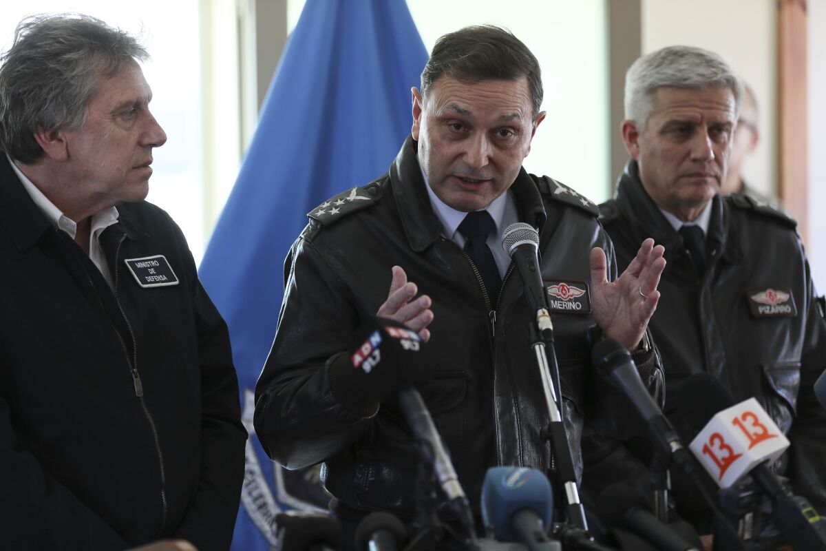 Chile's Air Force Commander Arturo Merino speaks at a news conference Dec. 12 at the Chilean Air Force base in Punta Arena.