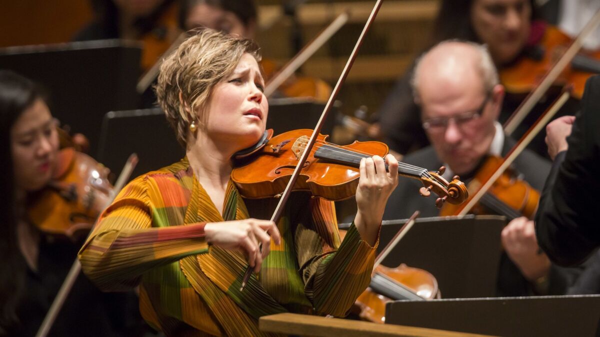 Violinist Leila Josefowicz (center) will perform two concerts with the San Diego Symphony this month as part of the orchestra's "Beethoven at 250" celebration.