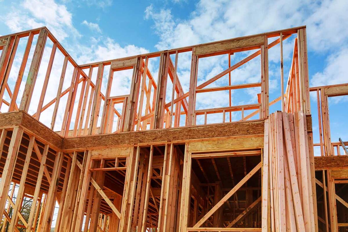 Framed new construction of a house