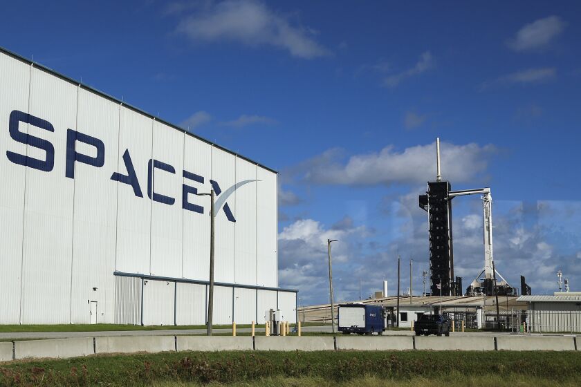 CAPE CANAVERAL, FLORIDA - OCTOBER 04: SpaceX’s Falcon 9 rocket with the Dragon spacecraft atop is seen as Space X and NASA prepare for the launch of the Crew-5 mission, on October 04, 2022 in Cape Canaveral, Florida. Crew-5 is scheduled to launch Wednesday, October 5 and will carry a four-person crew to the International Space Station. (Photo by Kevin Dietsch/Getty Images)