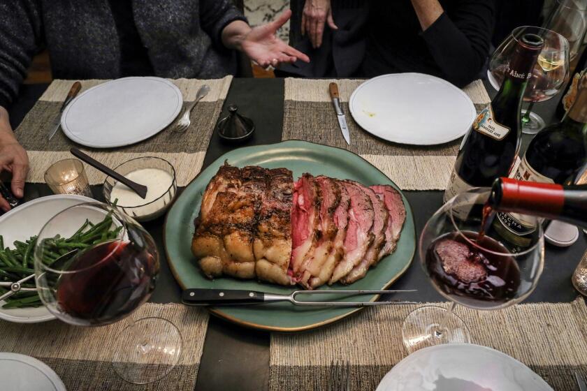 For her dinner party, S. Irene Virbila served a classic rib roast with a punchy horseradish cream, sides of mashed potatoes with celery root and green beans with tarragon. Also: kabocha squash soup and persimmon pudding cake.