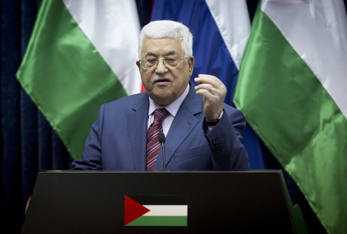 Palestinian President Mahmoud Abbas speaks during a press conference in the West Bank city of Jericho on Nov. 11, 2016.