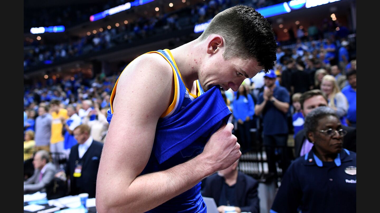 UCLA's TJ Leaf walks off the court after the Bruins were eliminated by Kentucky in the Sweet 16 round of the NCAA tournament on March 24.