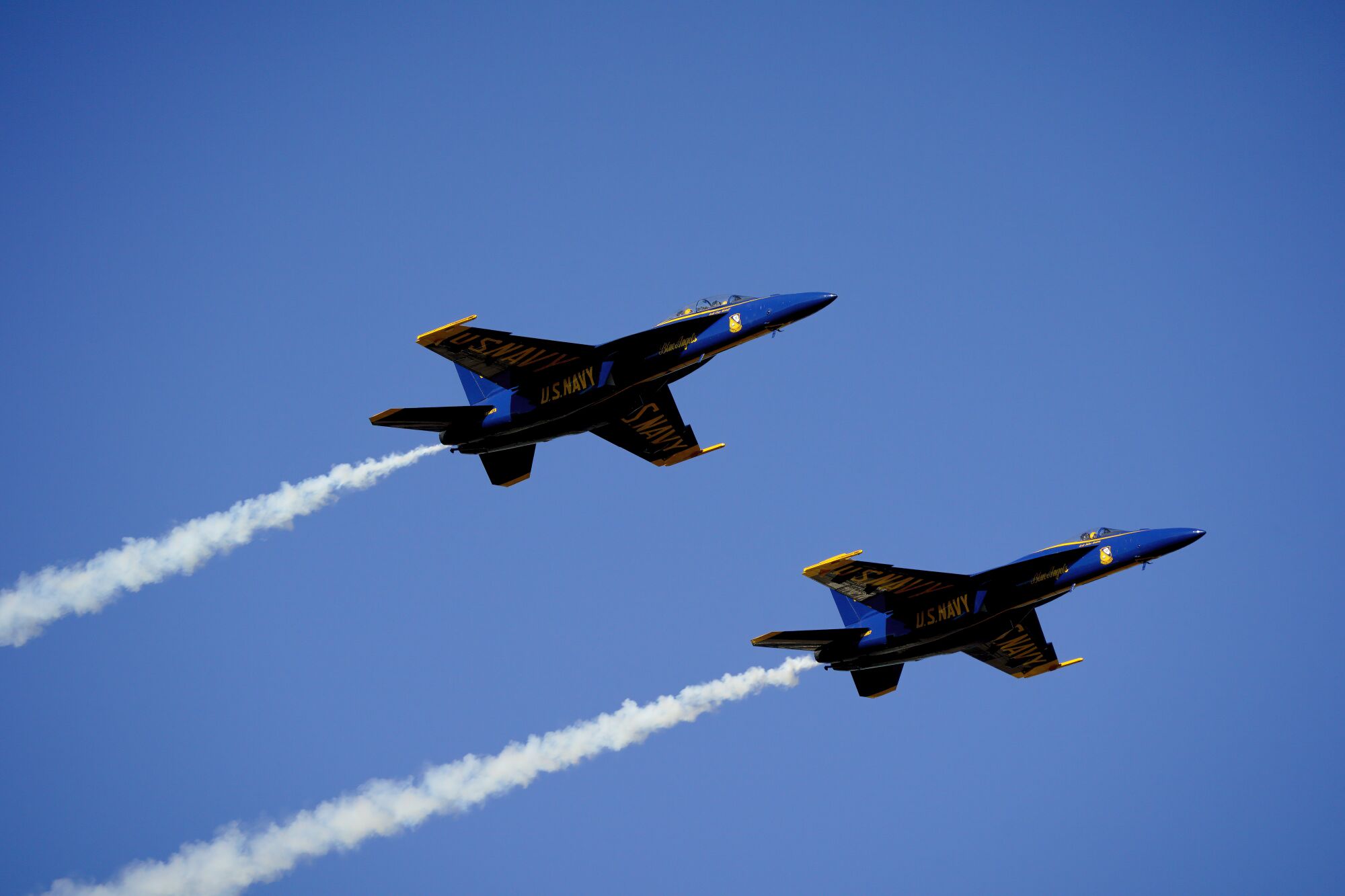 The Navy Blue Angles precision flight team practiced in the skies above MCAS before the annual MCAS Miramar Airshow 2022.