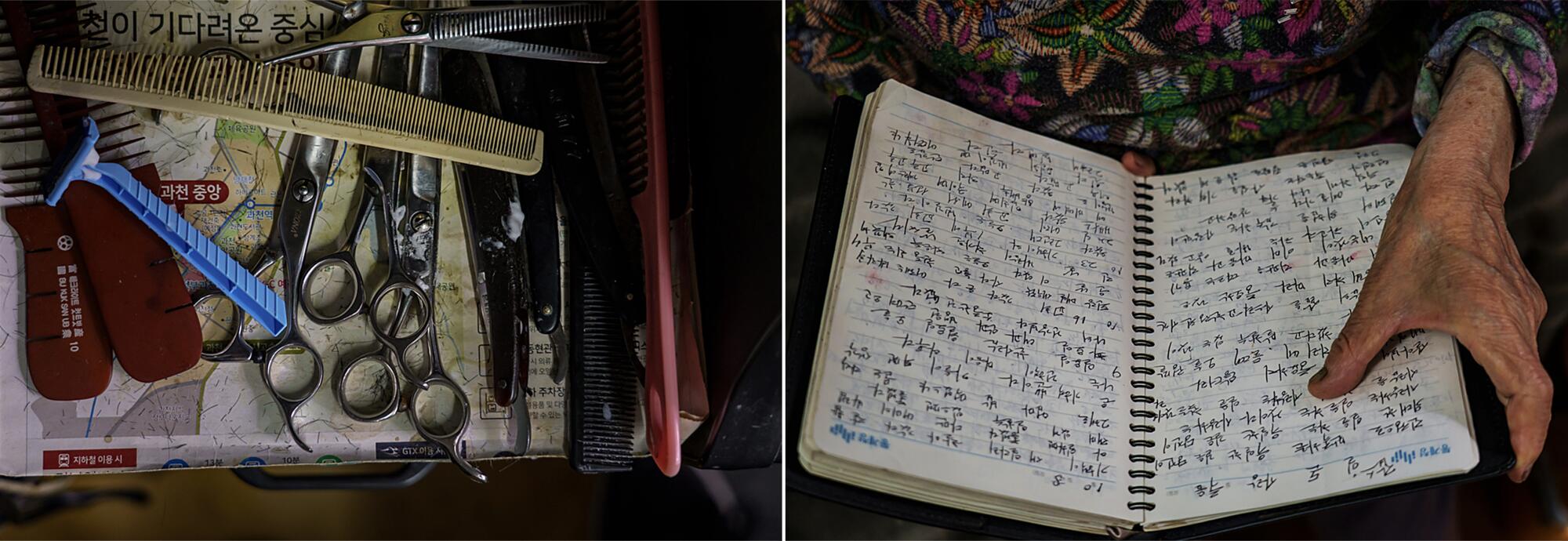 Barber Lee Duk-hoon's tools of the trade and her diary