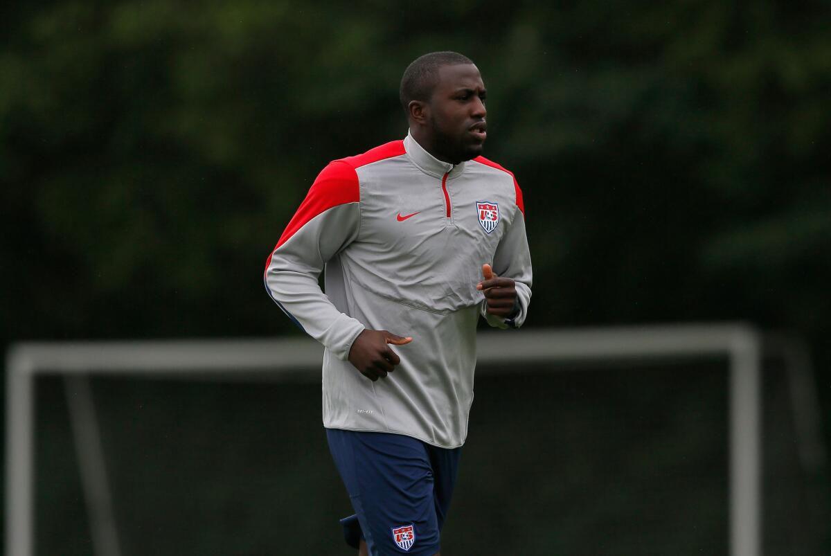 Jozy Altidore works out during a training session at Sao Paulo FC on June 10, 2014 in Sao Paulo, Brazil.