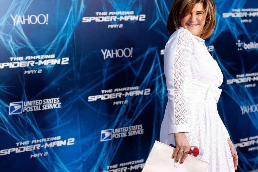 Co-Chairman of Sony Pictures Amy Pascal, who stepped down from the studio on Thursday, attends "The Amazing Spider-Man 2" premiere at the Ziegfeld Theater in New York City.