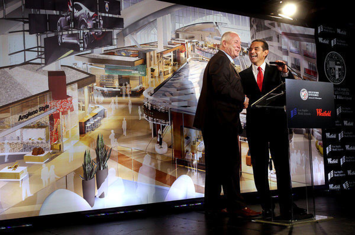 Mayor Antonio Villaraigosa, right, and City Councilman Tom LaBonge last December unveiled more than 50 dining and luxury retail outlets coming to the renovated Tom Bradley International Terminal as part of a $1.7-billion upgrade of the facility.