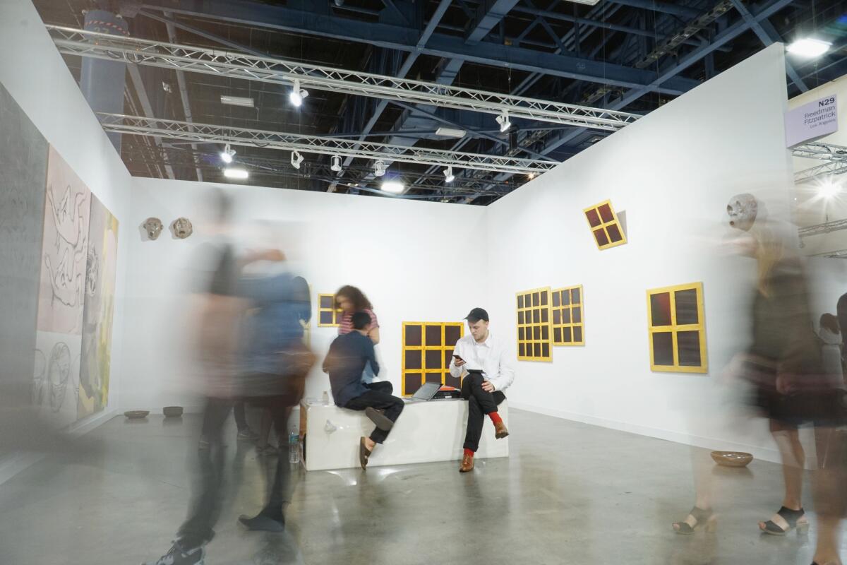 A view of L.A.-based Freedman Fitzpatrick Gallery's booth at Art Basel Miami Beach a day after a stabbing took place there.