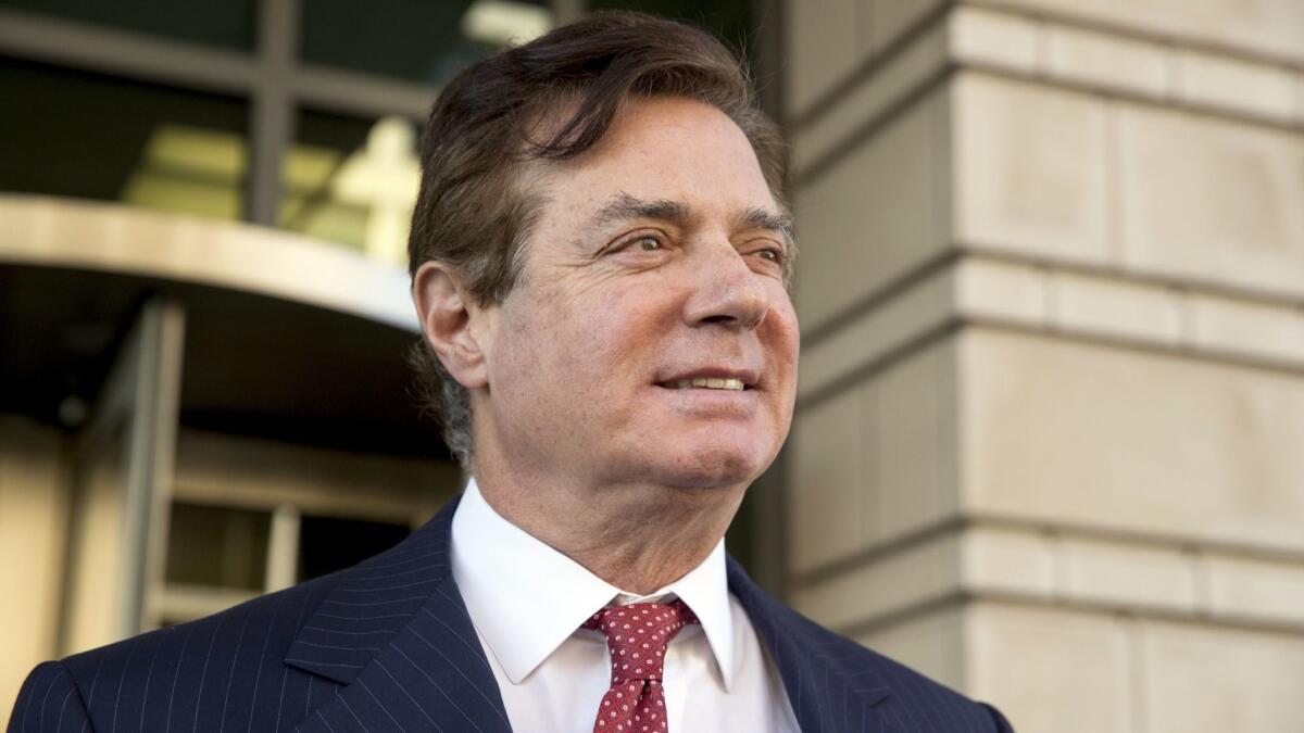 Paul Manafort, President Trump's former campaign chairman, leaves Federal District Court in Washington on Nov. 2, 2017.