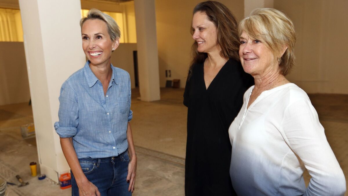 Allison Agsten, from left, director of the Main Museum, with artists Andrea Bowers and Suzanne Lacy at the museum in 2016.