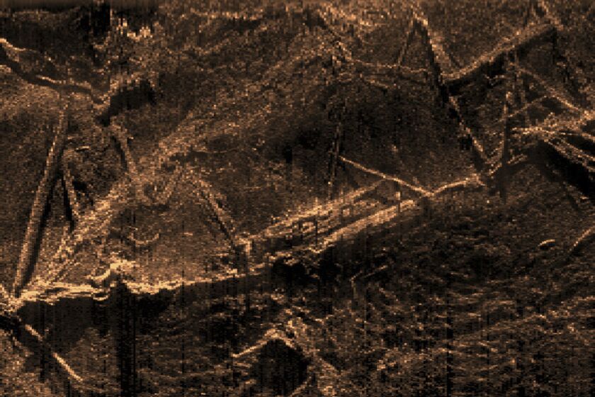 This sonar image created by SEARCH Inc. and released by the Alabama Historical Commission shows the remains of the Clotilda, the last known U.S. ship involved in the trans-Atlantic slave trade. Researchers studying the wreckage have made the surprising discovery that most of the wooden schooner remains intact in a river near Mobile, Ala. including the pen that was used to imprison African captives during the brutal journey across the Atlantic Ocean. (Alabama Historical Commission via AP)