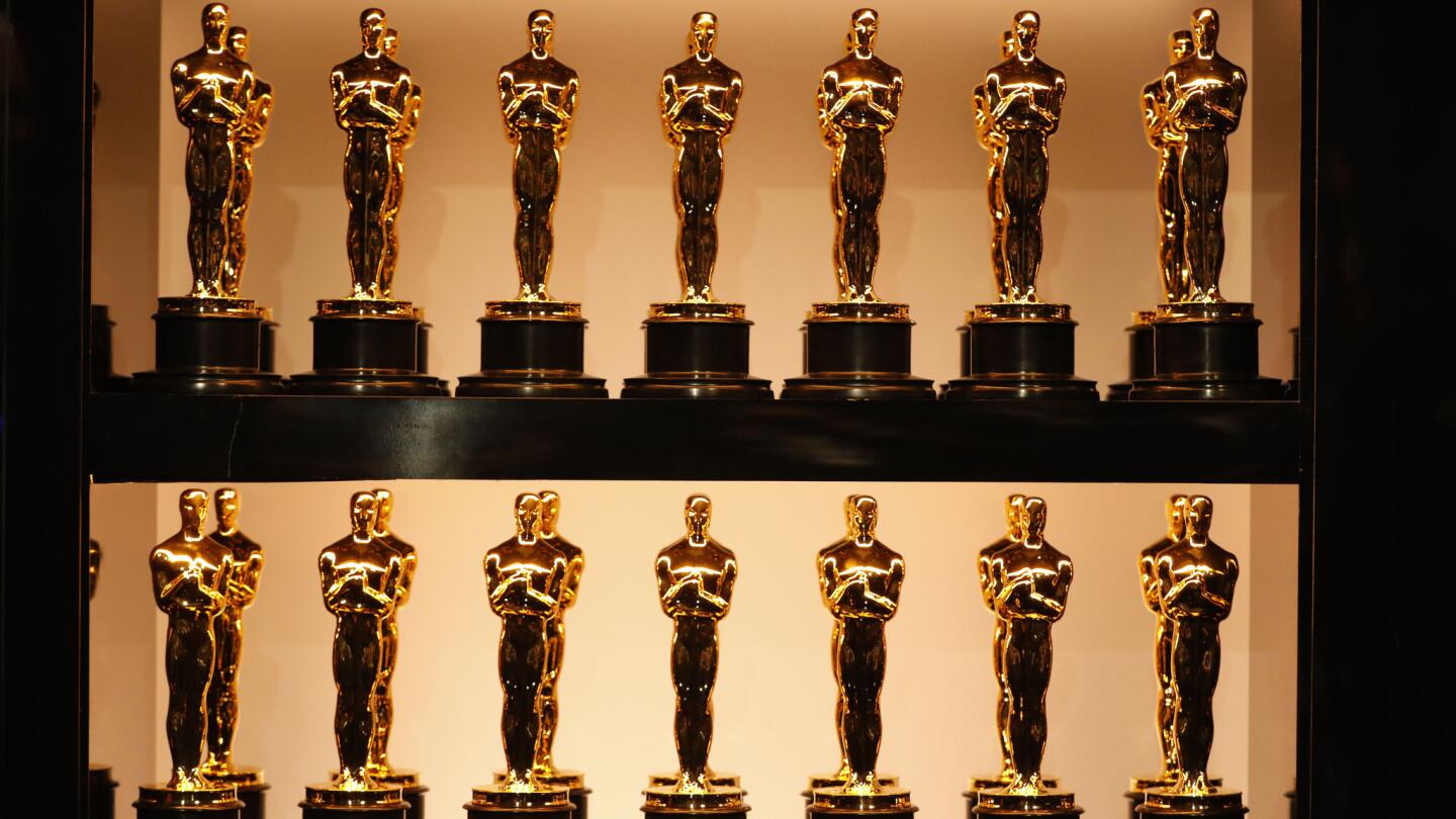 Oscar statues backstage at the 90th Academy Awards on Sunday at the Dolby Theatre in Hollywood.