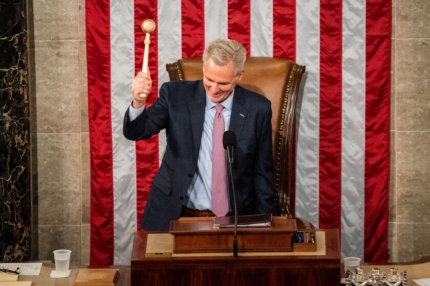  Rep. Kevin McCarthy (R-CA) is elected Speaker of the House of Representatives in the House Chamber on Saturday.