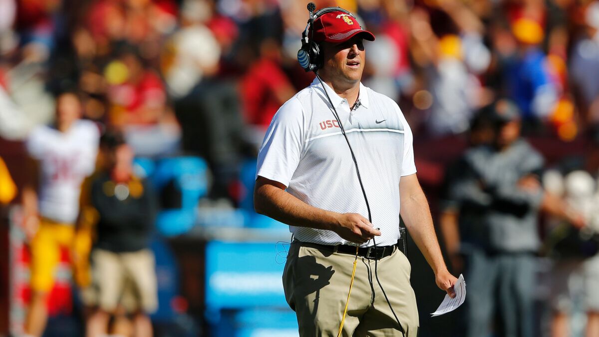 Coach Clay Helton and the Trojans will try to avoid a 1-3 start with a win at Utah on Friday night.