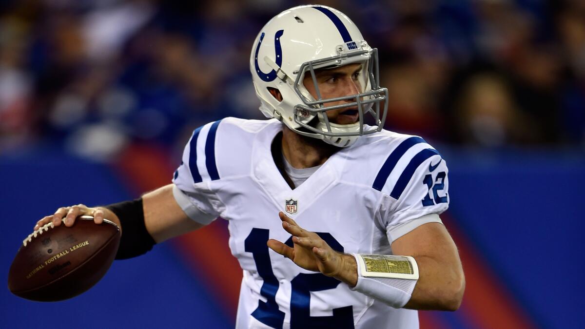 Indianapolis Colts quarterback Andrew Luck looks to pass during a 40-24 win over the New York Giants on Nov. 3.